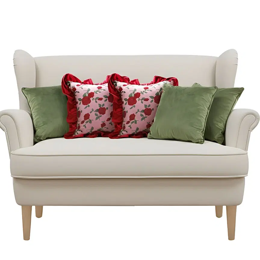 SOGA 5PC Decorative Pillow Cover Set – 3x 45cm Sage Green Velvet & 2x Rose Garden with Burgundy Ruffle Covers for Sofa & Bed