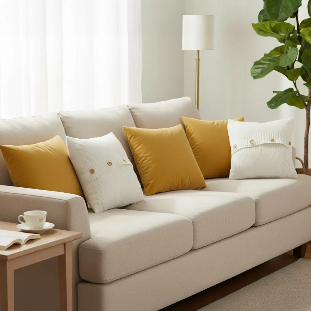 SOGA 5PC Decorative Pillow Cover Set – Golden Yellow Velvet & Knit Pillowcases for Sofa Décor