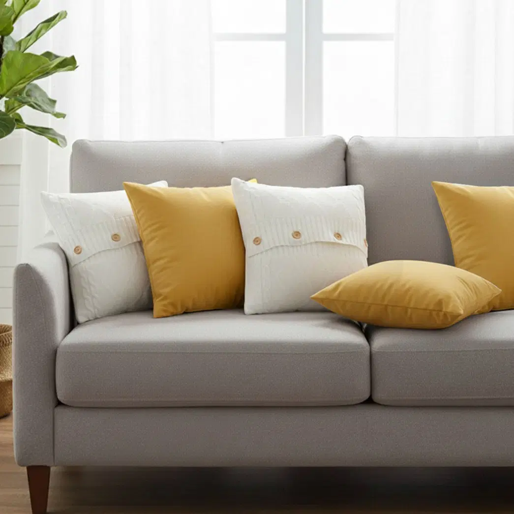 SOGA 5PC Decorative Pillow Cover Set – Golden Yellow Velvet & Knit Pillowcases for Sofa Décor