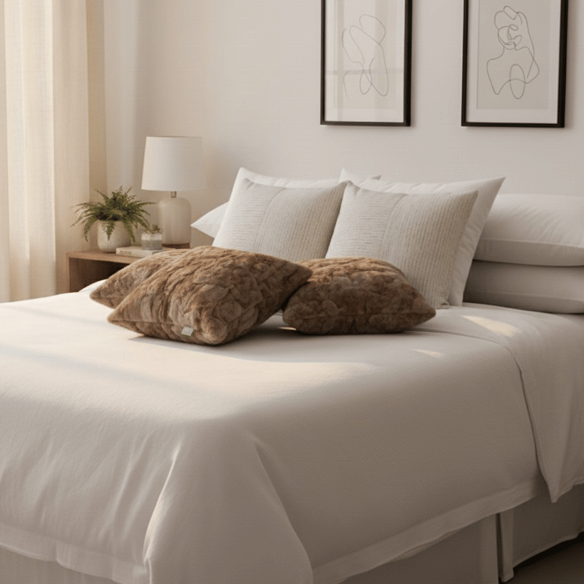 SOGA 5PC Decorative Pillow Cover Set – LuxeFur Brown & Neutral Beige Floral Linen Covers for Sofa or Bed