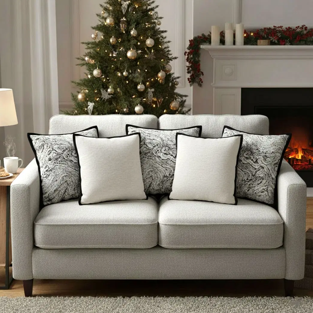 SOGA 5PC Decorative Pillow Cover Set – Modern Cream & Black Abstract & Minimalist Design for Sofa & Bed