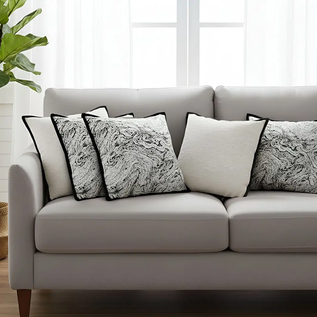 SOGA 5PC Decorative Pillow Cover Set – Modern Cream & Black Abstract & Minimalist Design for Sofa & Bed