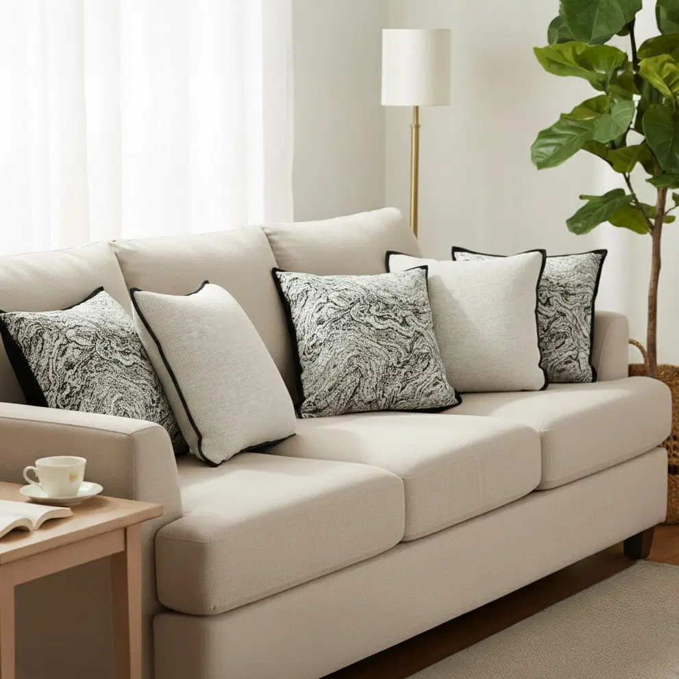 SOGA 5PC Decorative Pillow Cover Set – Modern Cream & Black Abstract & Minimalist Design for Sofa & Bed