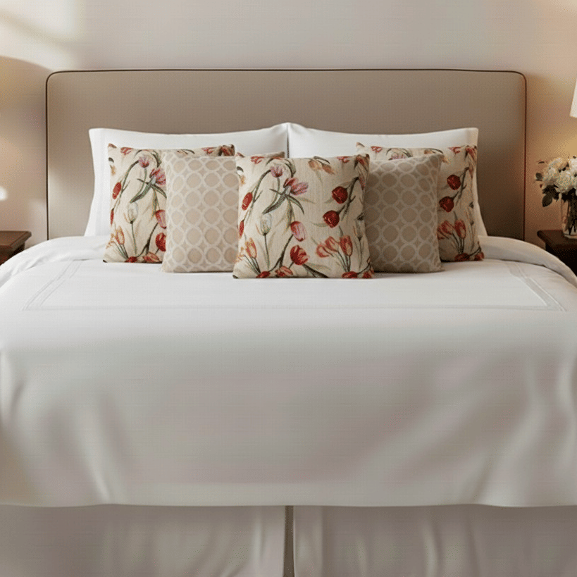 SOGA 5PC Decorative Pillow Cover Set – Quilted Diamond & Light Botanical Floral Covers for Sofa & Bed