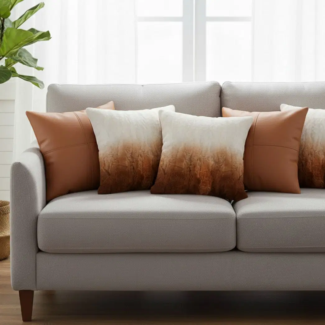 SOGA 5PC Luxury Gradient Faux Fur & Modern Terracotta Pillow Cover Set
