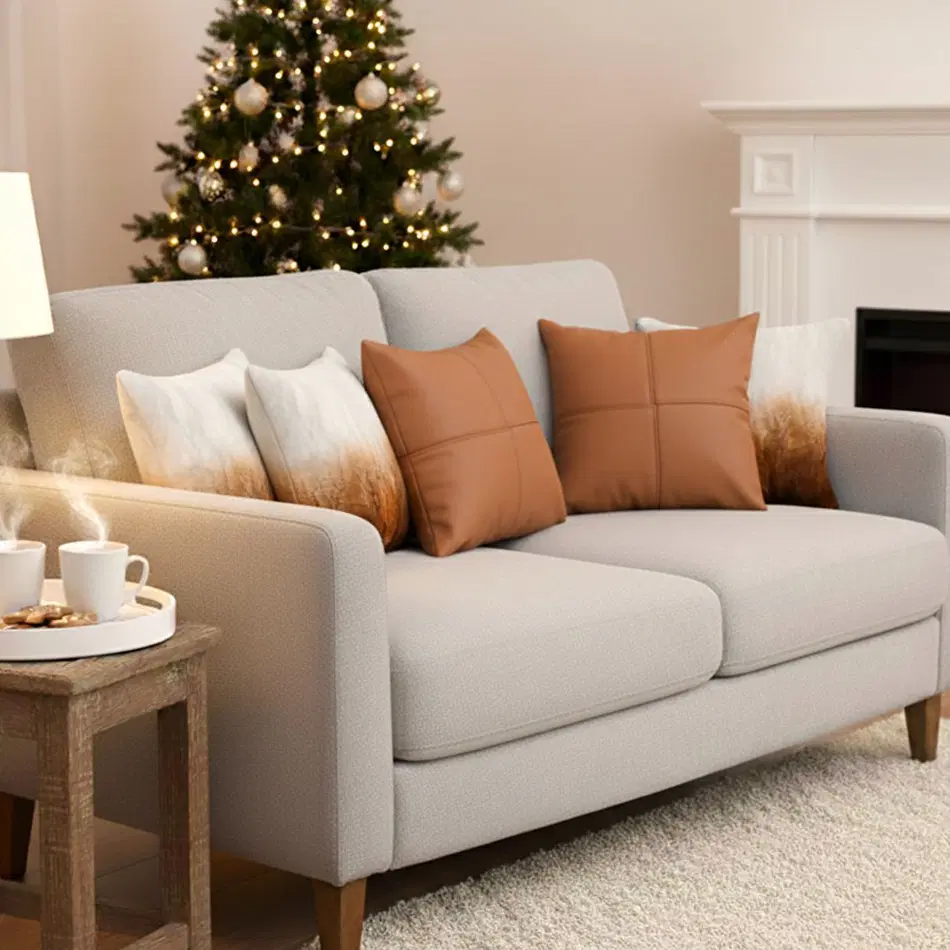 SOGA 5PC Luxury Gradient Faux Fur & Modern Terracotta Pillow Cover Set