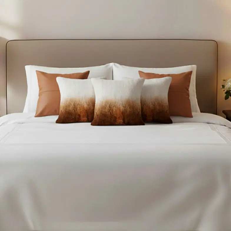 SOGA 5PC Luxury Gradient Faux Fur & Modern Terracotta Pillow Cover Set