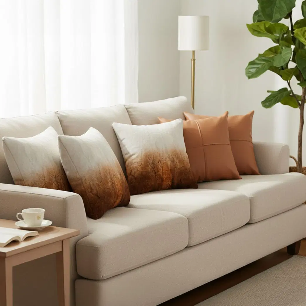 SOGA 5PC Luxury Gradient Faux Fur & Modern Terracotta Pillow Cover Set