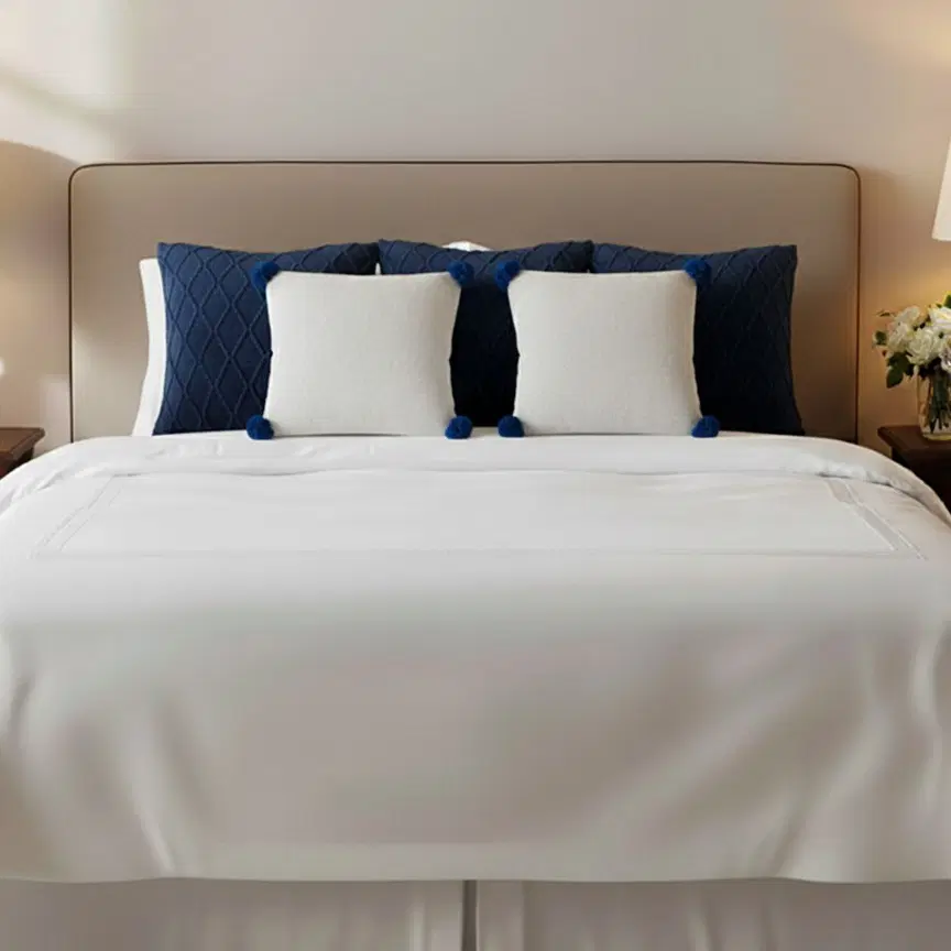 SOGA 5PC Navy Blue Diamond Knit & Cream Ribbed Knit Pillow Covers with Pom-Poms