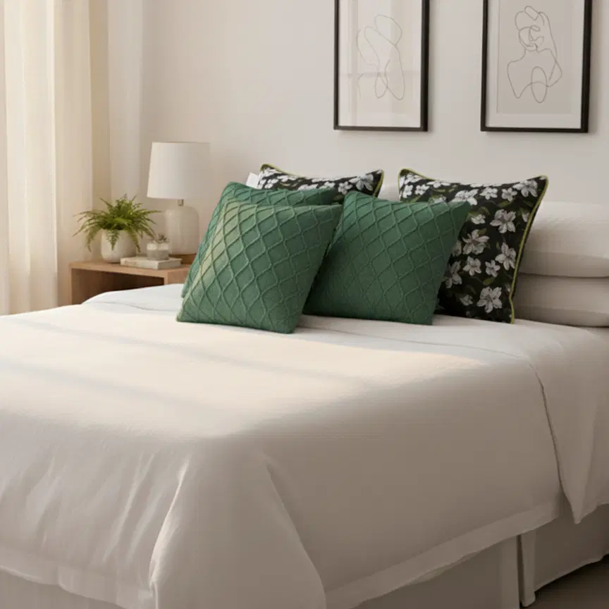 SOGA 5PC Pillow Cover Set – 2x 45cm Black Floral with Green Trim & 3x 45cm Forest Green Diamond Knit Covers