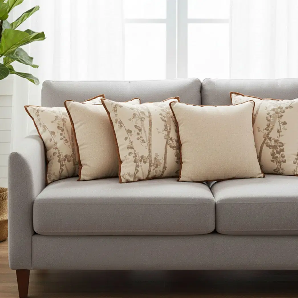 SOGA 5PC Pillowcases – Botanical Branch Print & Vintage Off-WhitePillow Covers for Elegant Nature-Inspired Couch, Bed & Sofa Décor