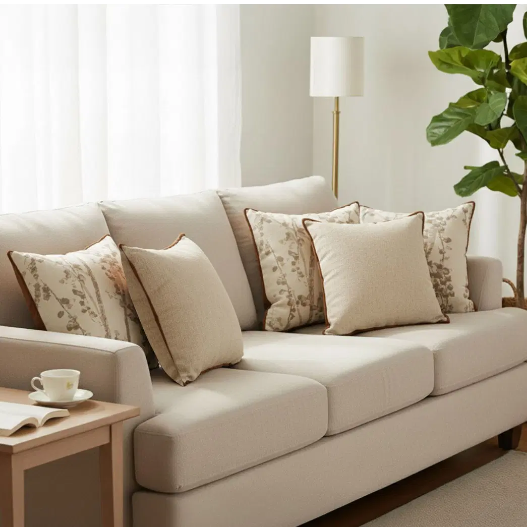 SOGA 5PC Pillowcases – Botanical Branch Print & Vintage Off-WhitePillow Covers for Elegant Nature-Inspired Couch, Bed & Sofa Décor