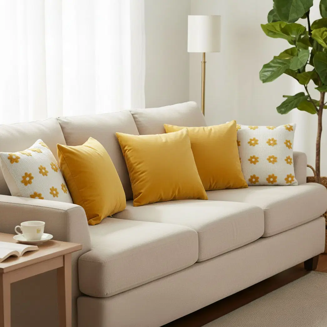 SOGA 5PC Pillowcases – Golden Velvet & Retro Daisy Chain Pillow Covers for Modern Retro Sofa & Home Décor