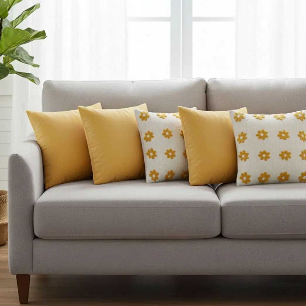 SOGA 5PC Pillowcases – Golden Velvet & Retro Daisy Chain Pillow Covers for Modern Retro Sofa & Home Décor