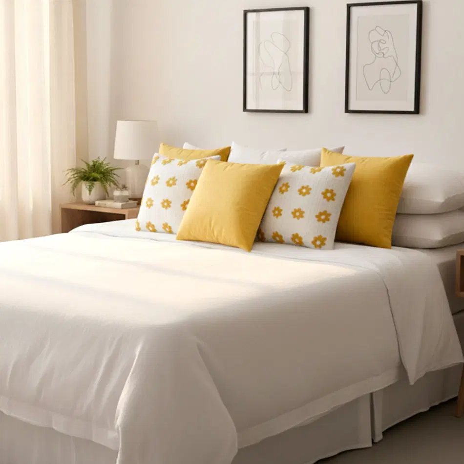 SOGA 5PC Pillowcases – Golden Velvet & Retro Daisy Chain Pillow Covers for Modern Retro Sofa & Home Décor