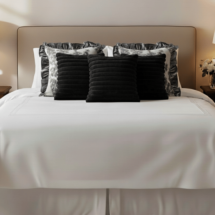 SOGA 5PC Pillowcases – Medieval Raised Pattern Velvet & Gray Floral Ruffle Pillow Covers for Elegant Sofa, Bed & Home Décor