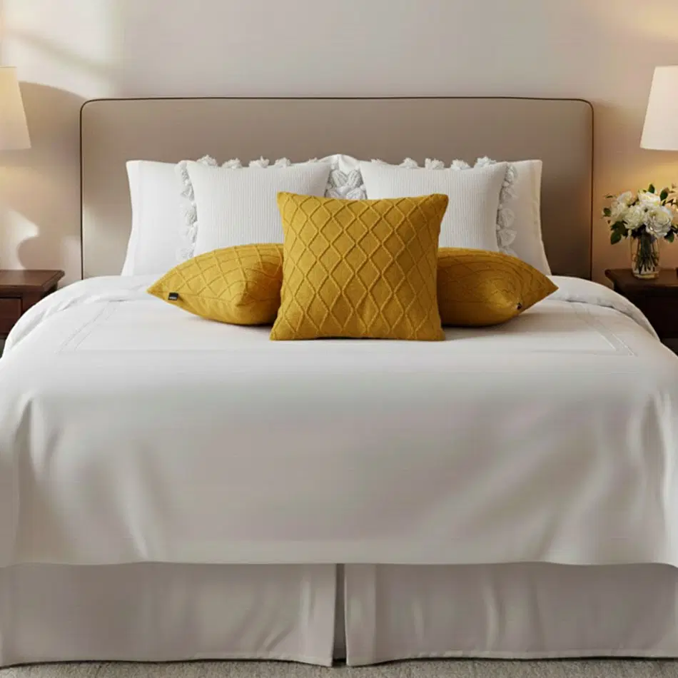 SOGA 5PC Pillowcases – Sunshine Yellow Diamond Knit & White Pom-Pom Pillow Covers for Bright Sofa & Bed Décor