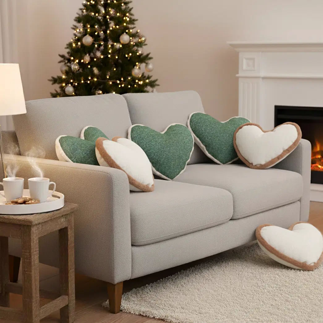 SOGA 6PC 42x32cm Heart-Shaped Plush & Woven Pillow Cover Set – Decorative
