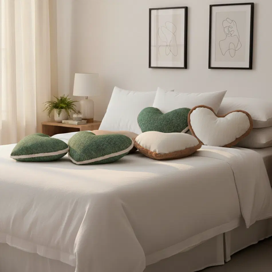 SOGA 6PC 42x32cm Heart-Shaped Plush & Woven Pillow Cover Set – Decorative