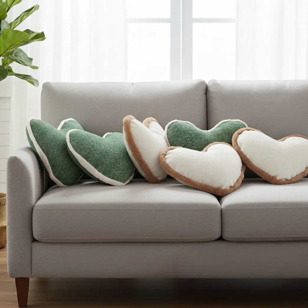 SOGA 6PC 42x32cm Heart-Shaped Plush & Woven Pillow Cover Set – Decorative