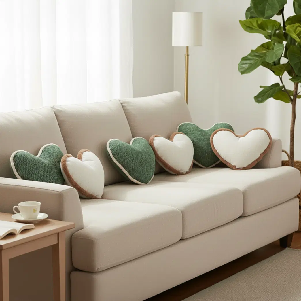 SOGA 6PC 42x32cm Heart-Shaped Plush & Woven Pillow Cover Set – Decorative