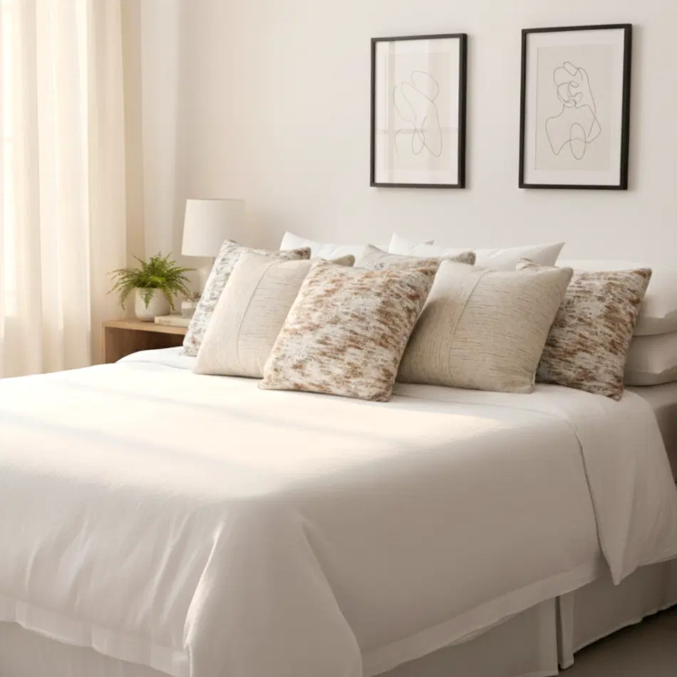 SOGA 6PC 45cm Beige Linen & Faux Fur Geometric Pillow Cover Set – Decorative