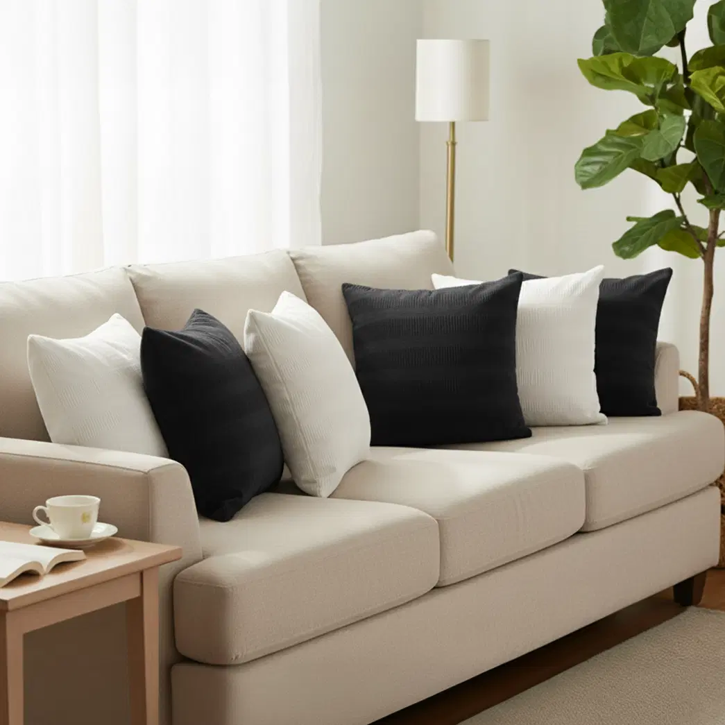 SOGA 6PC 45cm Cream Corduroy & Black Velvet Pillow Cover Set – Decorative