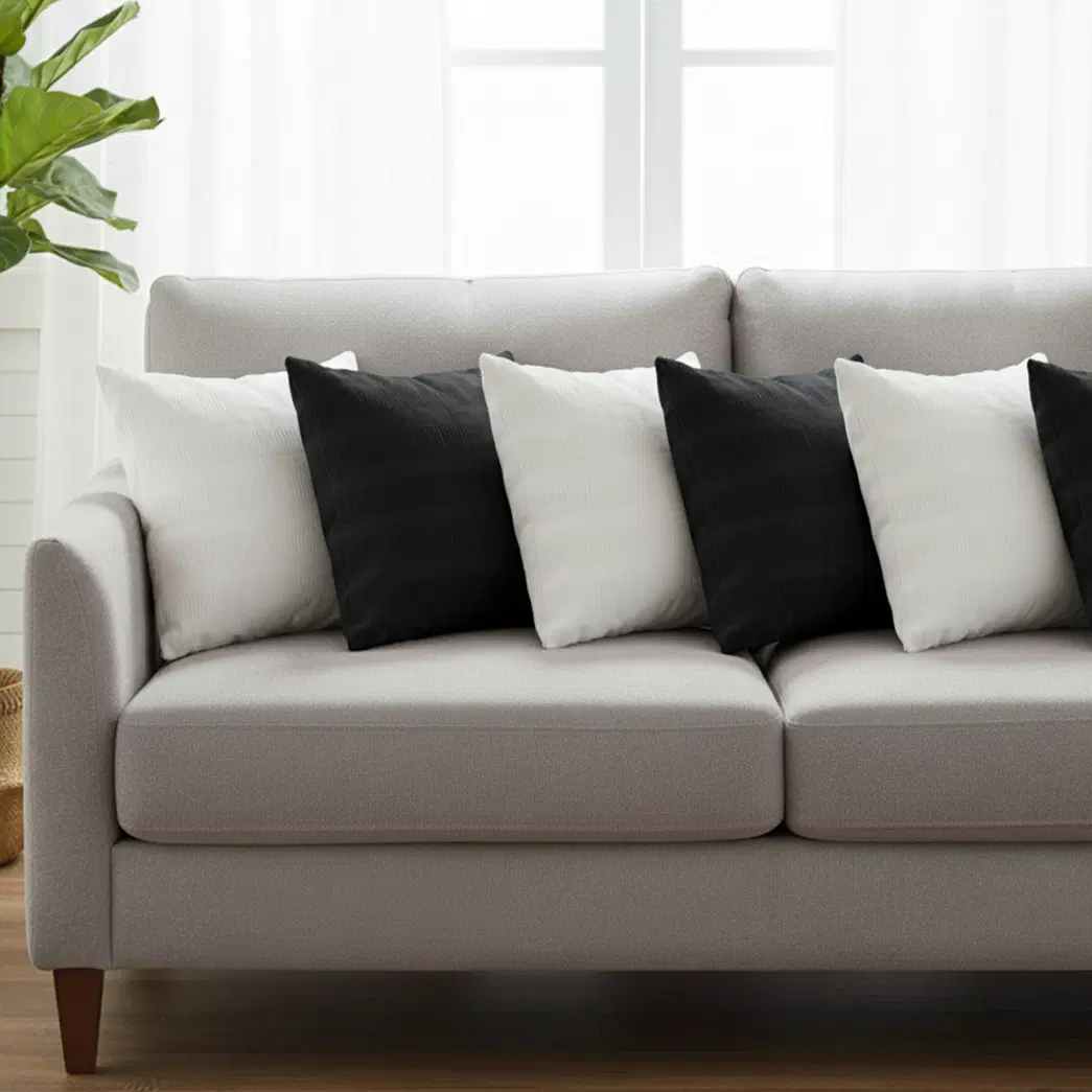 SOGA 6PC 45cm Cream Corduroy & Black Velvet Pillow Cover Set – Decorative
