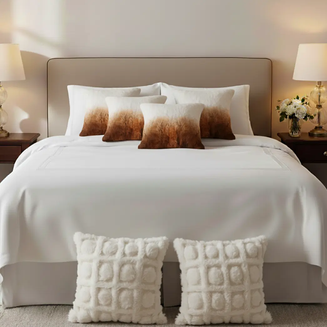 SOGA 6PC 45cm Decorative Pillowcases – 2 Gradient Faux Fur & 4 Cream Pom-Pom Grid Luxury Pillow Covers for Living Room or Bedroom