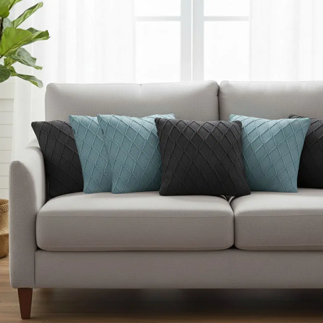 SOGA 6PC 45cm Diamond & Cable Knit Pillow Covers Set – Sky Blue & Charcoal Grey