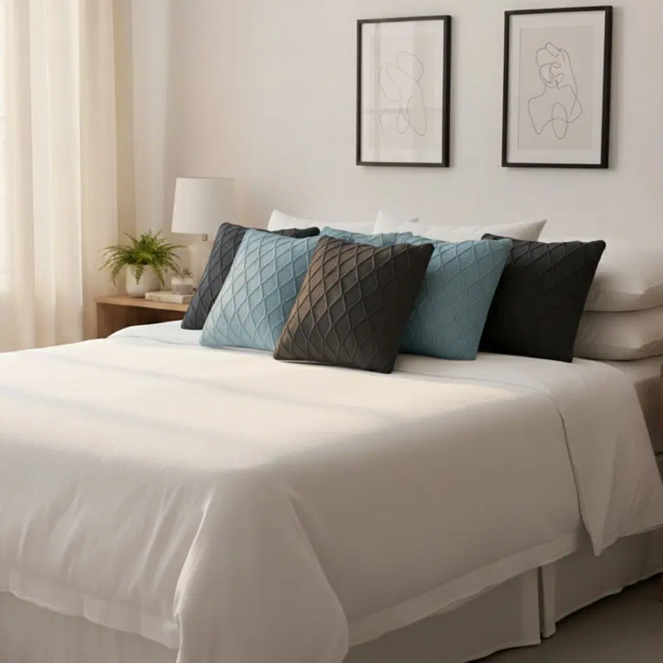 SOGA 6PC 45cm Diamond & Cable Knit Pillow Covers Set – Sky Blue & Charcoal Grey