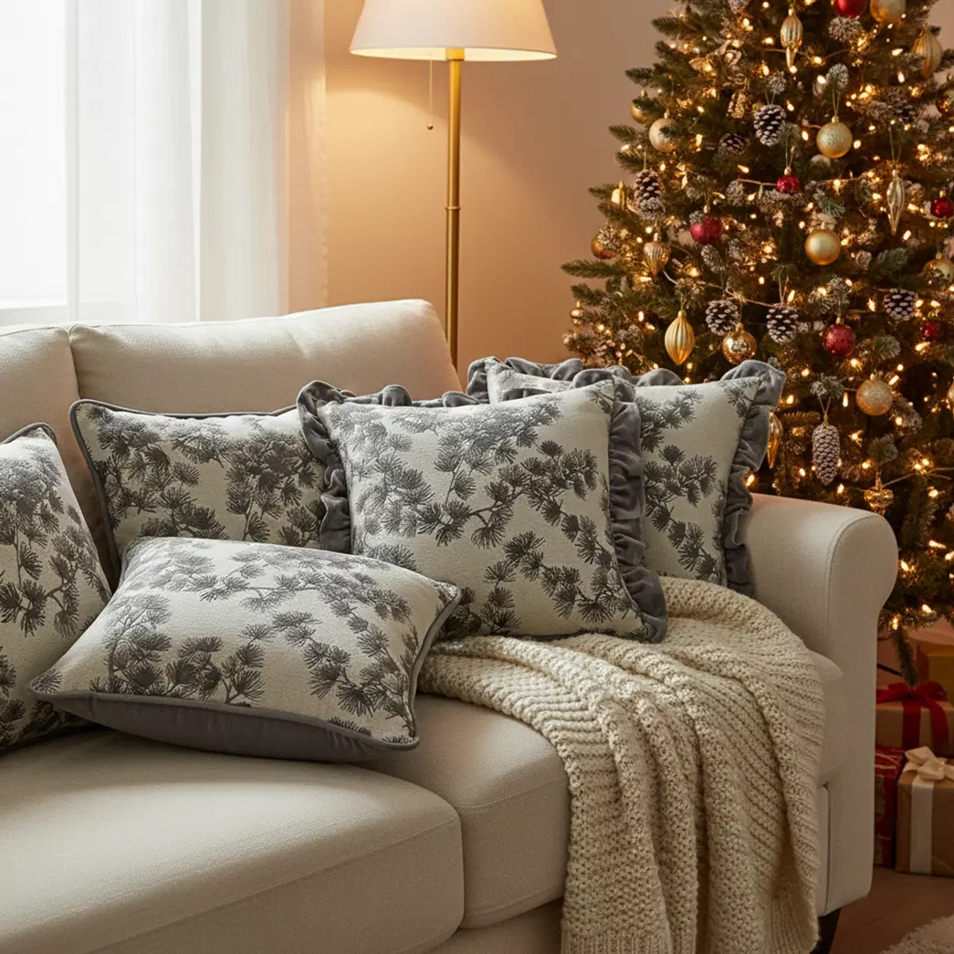 SOGA 6PC 45cm Gray Floral Pillowcase Set with Ruffle Trim & Dark Gray Design – Decorative pillow Covers