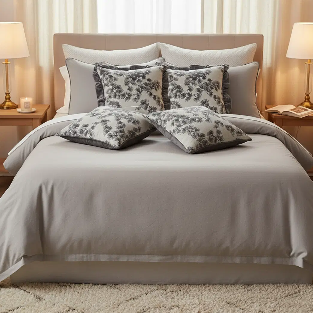 SOGA 6PC 45cm Gray Floral Pillowcase Set with Ruffle Trim & Dark Gray Design – Decorative pillow Covers
