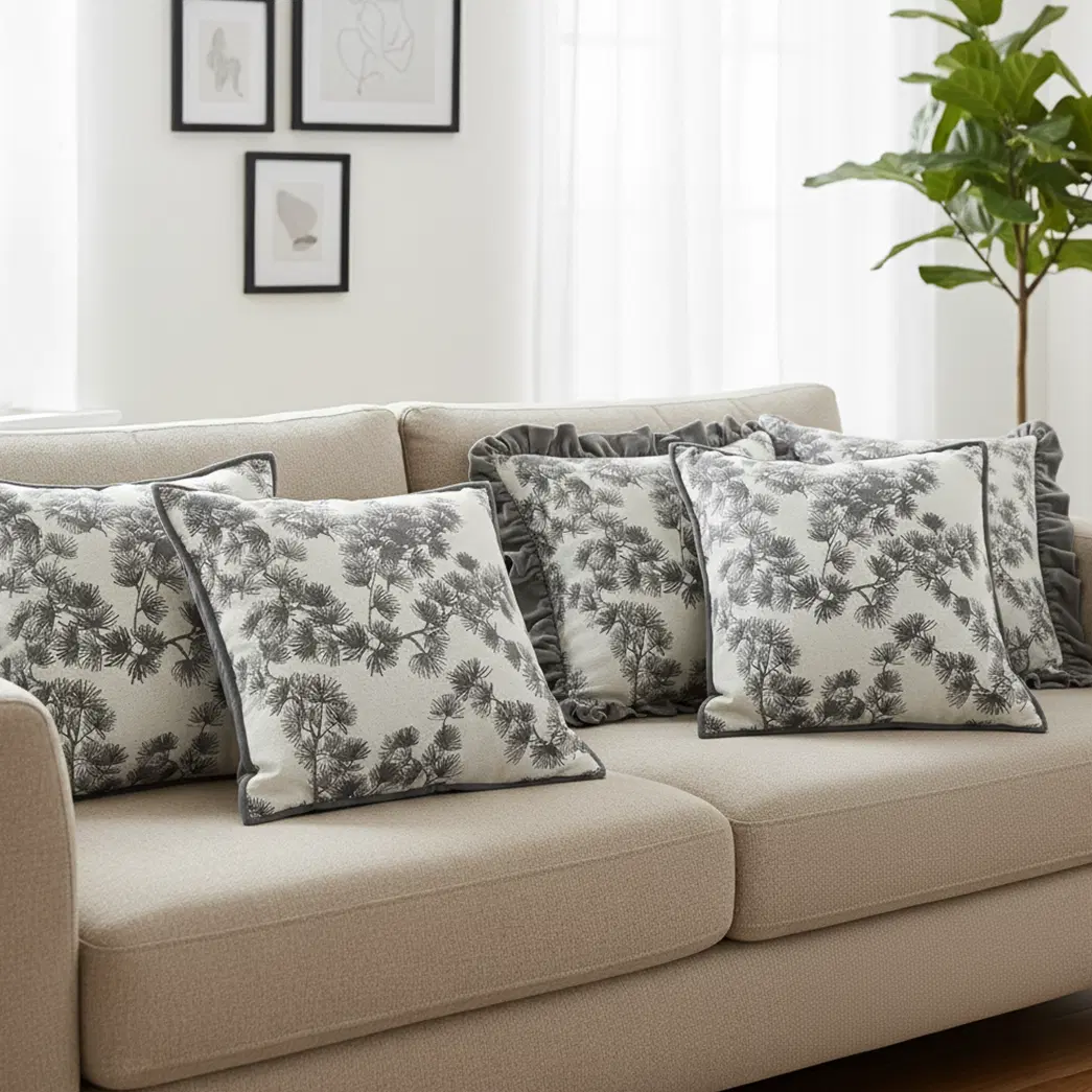 SOGA 6PC 45cm Gray Floral Pillowcase Set with Ruffle Trim & Dark Gray Design – Decorative pillow Covers