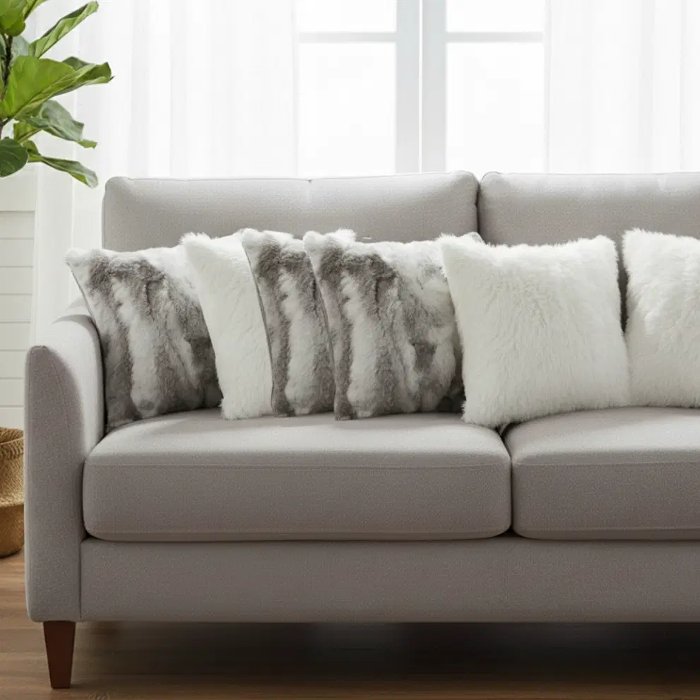 SOGA 6PC 45cm Pure White Textured & Faux Fur Pillow Cover Set