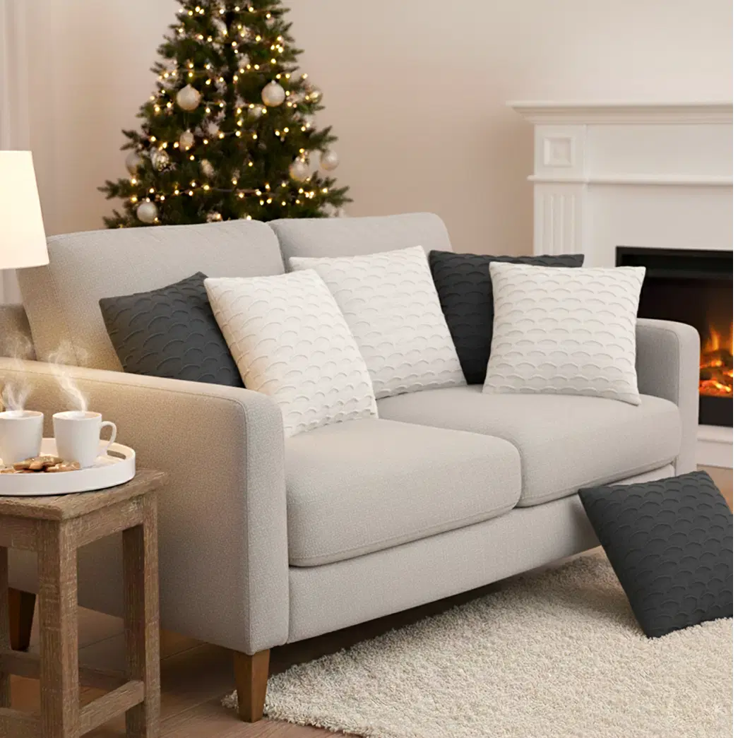 SOGA 6PC 45cm Scalloped Wave Pillow Cover Set – Charcoal Gray & White