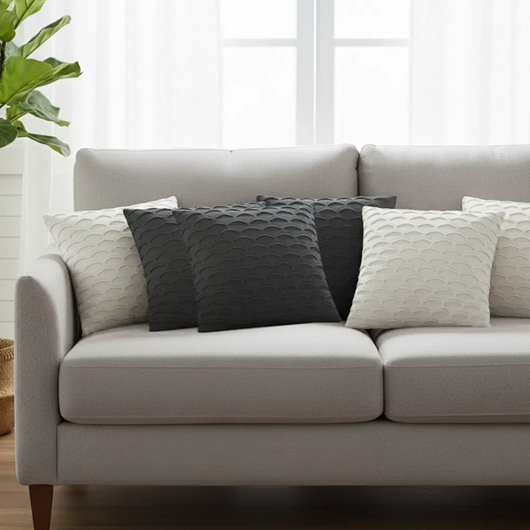 SOGA 6PC 45cm Scalloped Wave Pillow Cover Set – Charcoal Gray & White