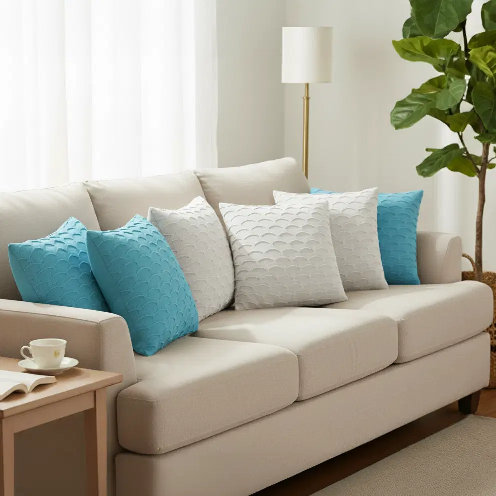 SOGA 6PC 45cm Scalloped Wave Pillow Cover Set – Soft Mint & White