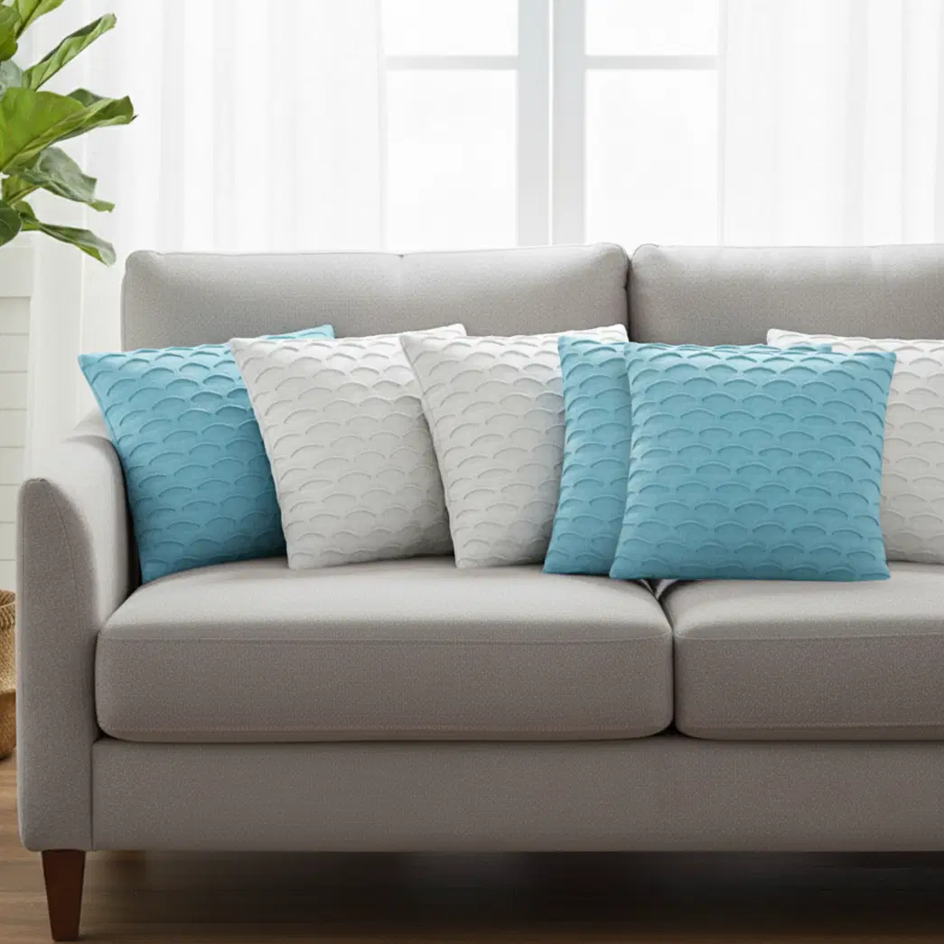 SOGA 6PC 45cm Scalloped Wave Pillow Cover Set – Soft Mint & White