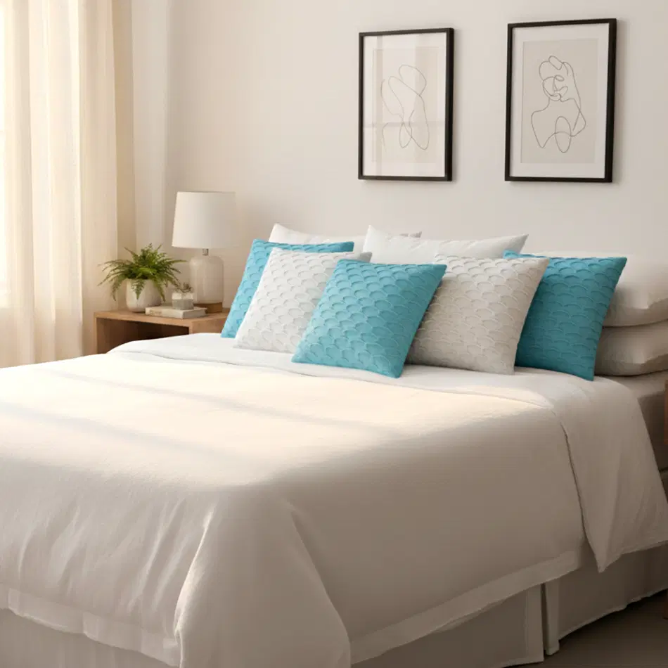 SOGA 6PC 45cm Scalloped Wave Pillow Cover Set – Soft Mint & White