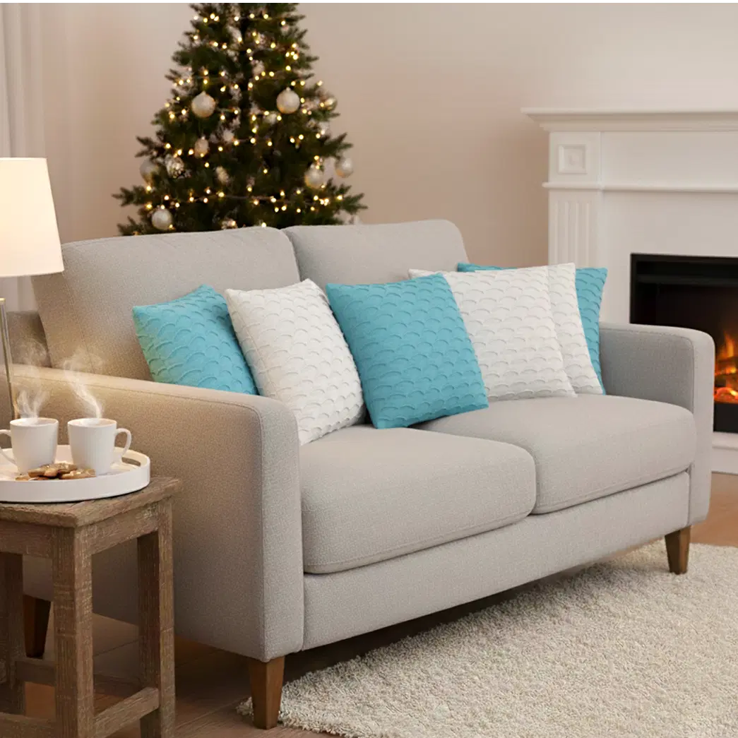 SOGA 6PC 45cm Scalloped Wave Pillow Cover Set – Soft Mint & White