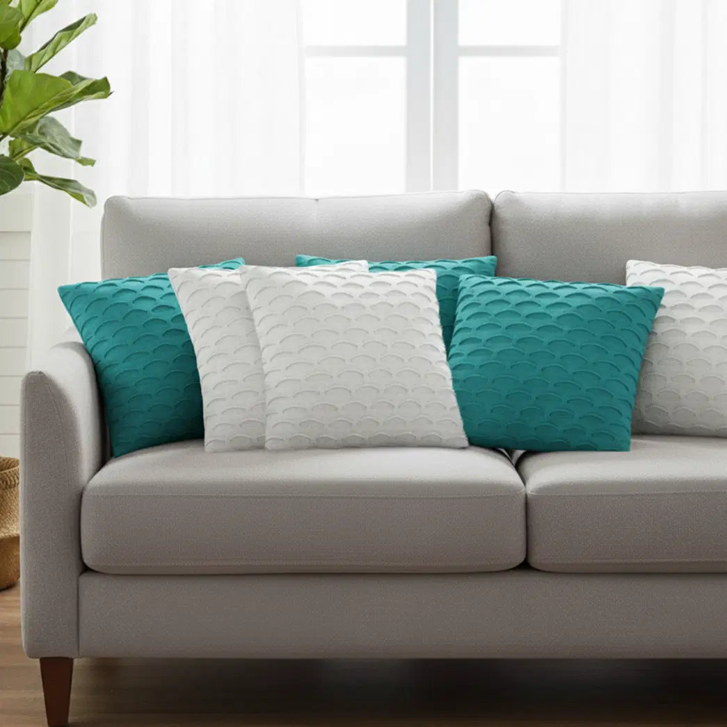 SOGA 6PC 45cm Scalloped Wave Pillow Cover Set – Teal Green & White