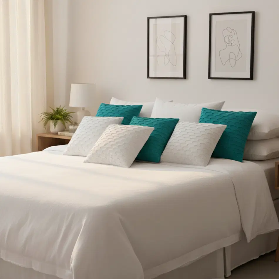 SOGA 6PC 45cm Scalloped Wave Pillow Cover Set – Teal Green & White