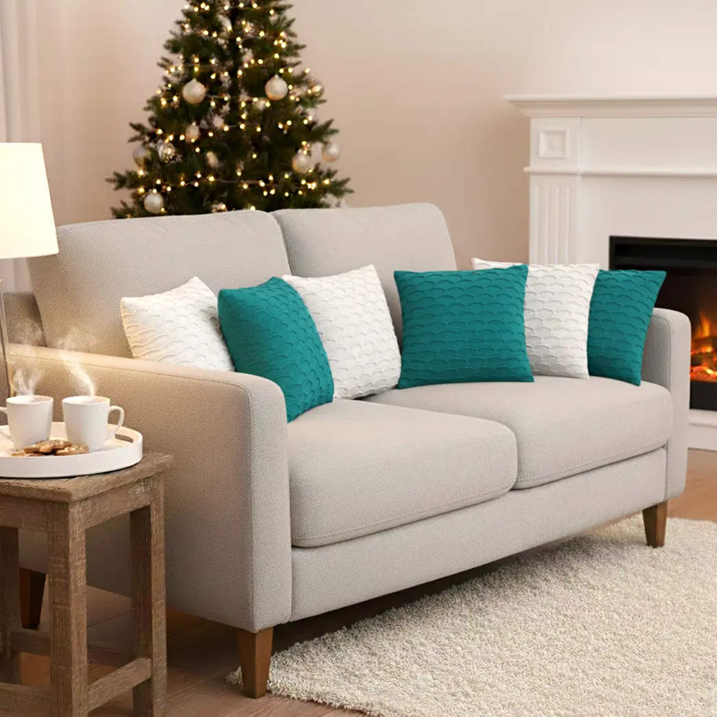 SOGA 6PC 45cm Scalloped Wave Pillow Cover Set – Teal Green & White