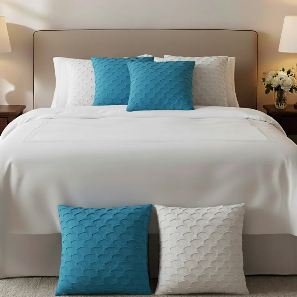 SOGA 6PC 45cm Scalloped Wave Pillow Cover Set – Turquoise Blue & White