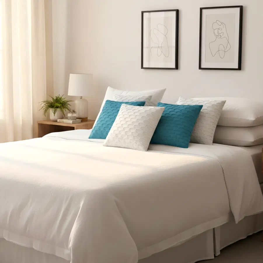 SOGA 6PC 45cm Scalloped Wave Pillow Cover Set – Turquoise Blue & White