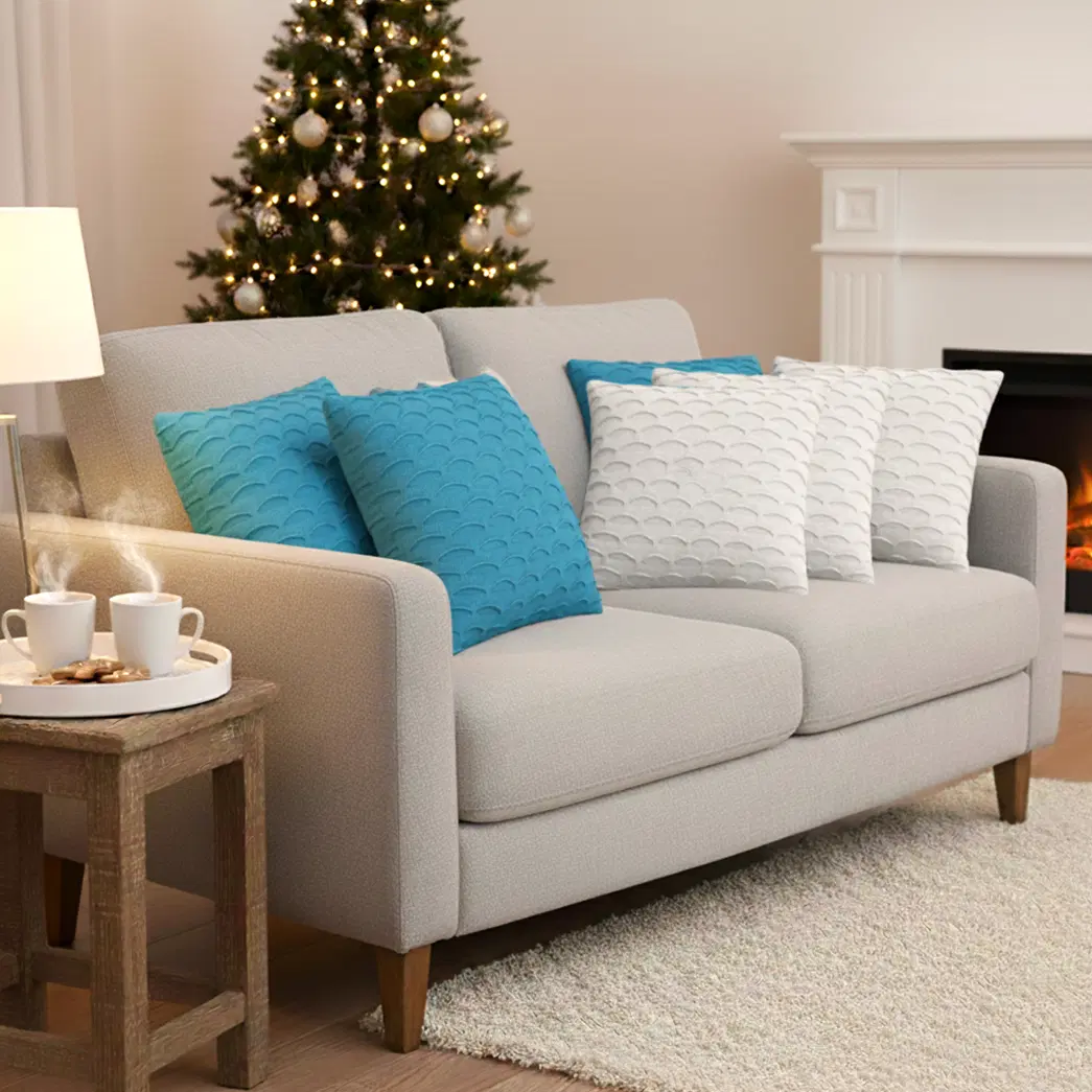 SOGA 6PC 45cm Scalloped Wave Pillow Cover Set – Turquoise Blue & White