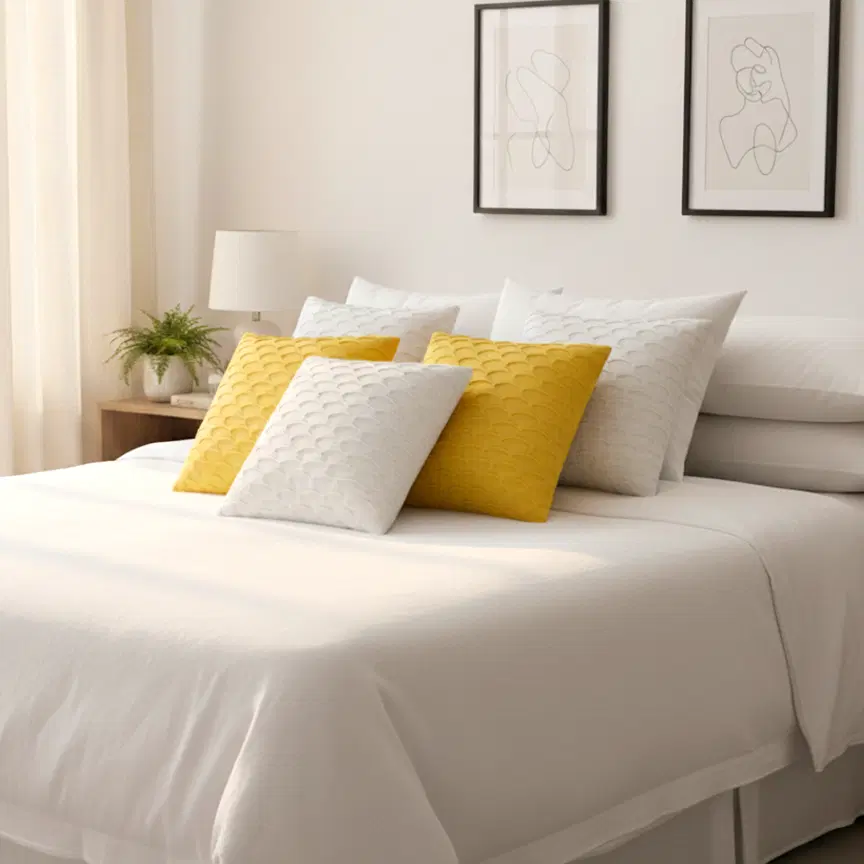 SOGA 6PC 45cm Scalloped Wave Pillow Cover Set – White & Sunshine Yellow