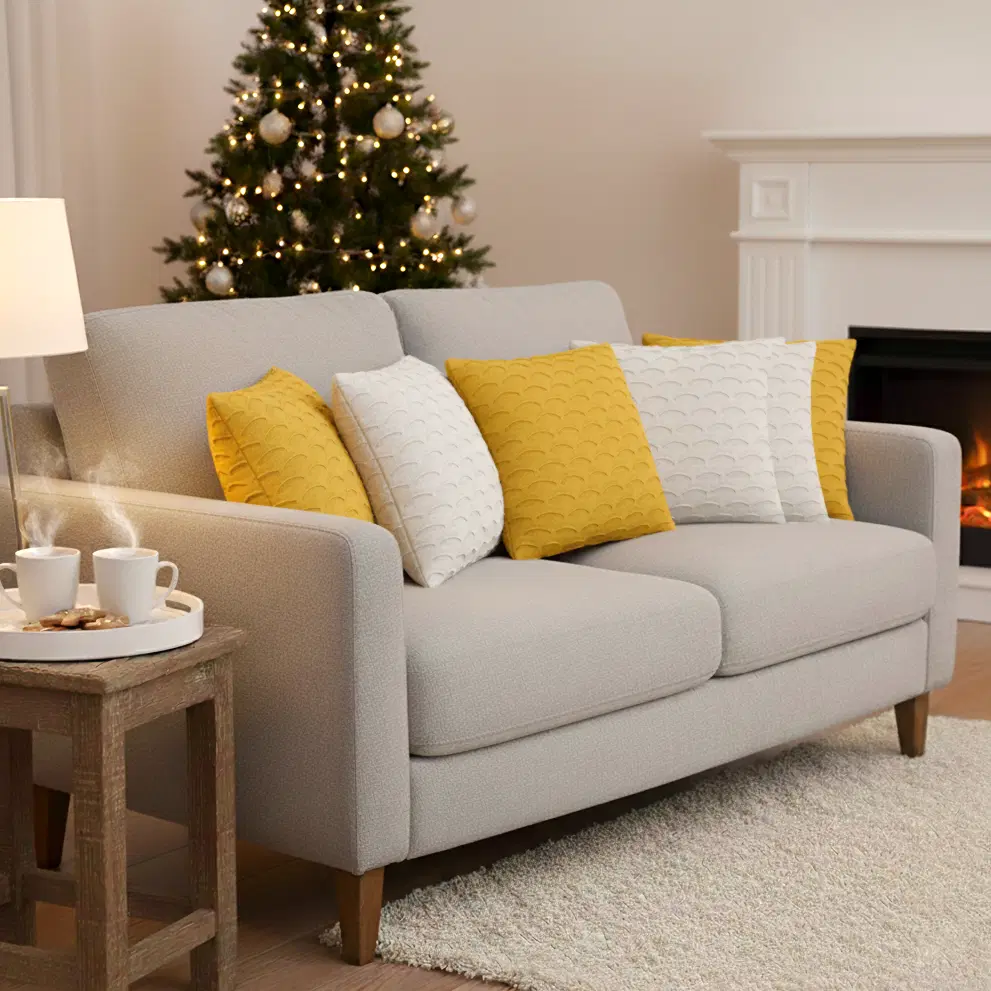 SOGA 6PC 45cm Scalloped Wave Pillow Cover Set – White & Sunshine Yellow