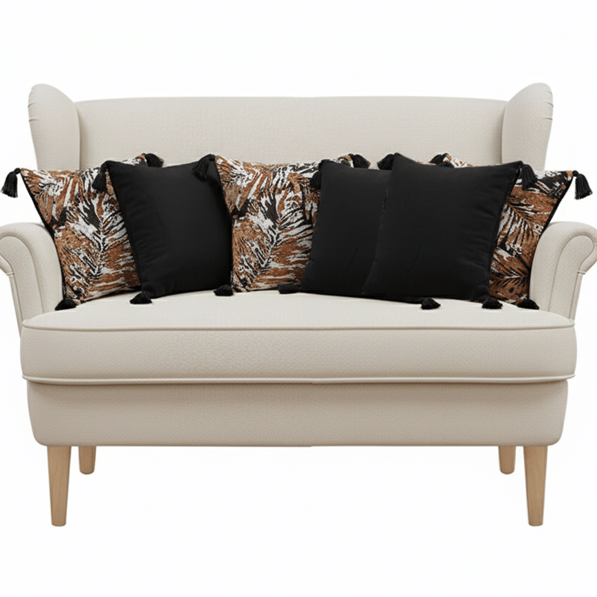 SOGA 6PC 45cm Velvet Leaf & Black Geometric Pillow Cover Set with Tassels